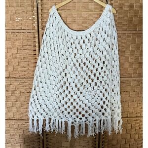Hand‎ Crochet Homemade Shawl Cover Up Granny Style Boho 60's Vibe Size XL ish